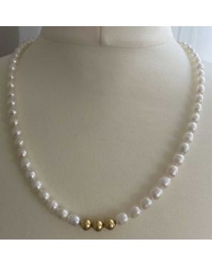 Alma - Perlen Kette mit Goldkugeln